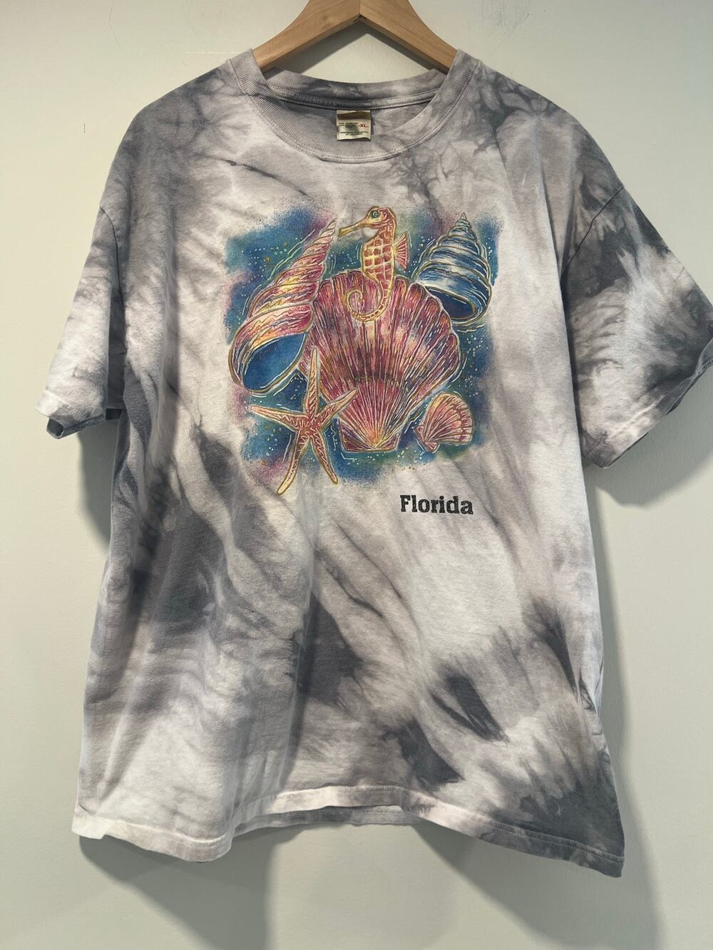 Vintage Florida T-Shirt Tye Die Seashells, Star Fish and Seahorse Size XL JL